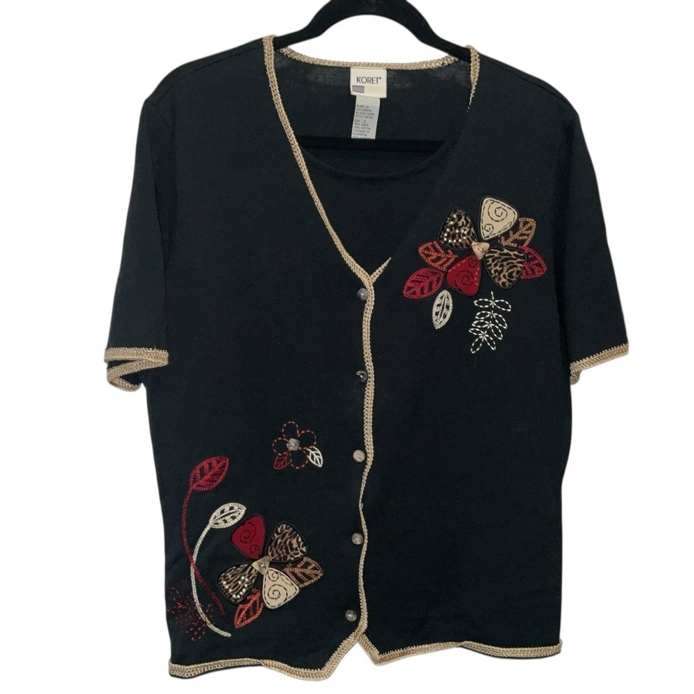 Koret Embroidered Short Sleeve Sweater Cardigan – Size L - Picture 4 of 7